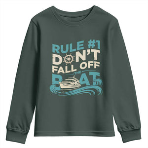 Funny Cruise Ship Youth Sweatshirt Rule Number One Do Not Fall Off The Boat TS14 Dark Forest Green Print Your Wear