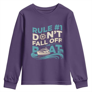 Funny Cruise Ship Youth Sweatshirt Rule Number One Do Not Fall Off The Boat TS14 Purple Print Your Wear