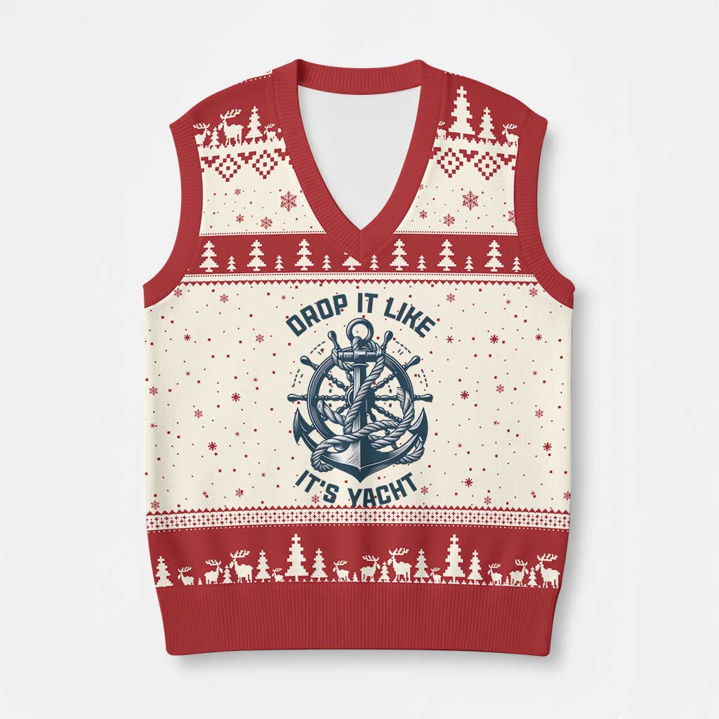 Funny Sailing Cruising V-Neck Knit Sweater Vest Drop It Like Its Yacht TS14 Beige Red Print Your Wear