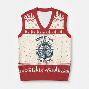 Funny Sailing Cruising V-Neck Knit Sweater Vest Drop It Like Its Yacht TS14 Beige Red Print Your Wear