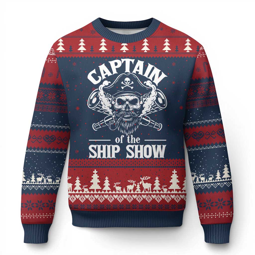 Funny Boat Captain Pun Ugly Christmas Sweater Captain Of The Ship Show TS14 Navy Red Print Your Wear