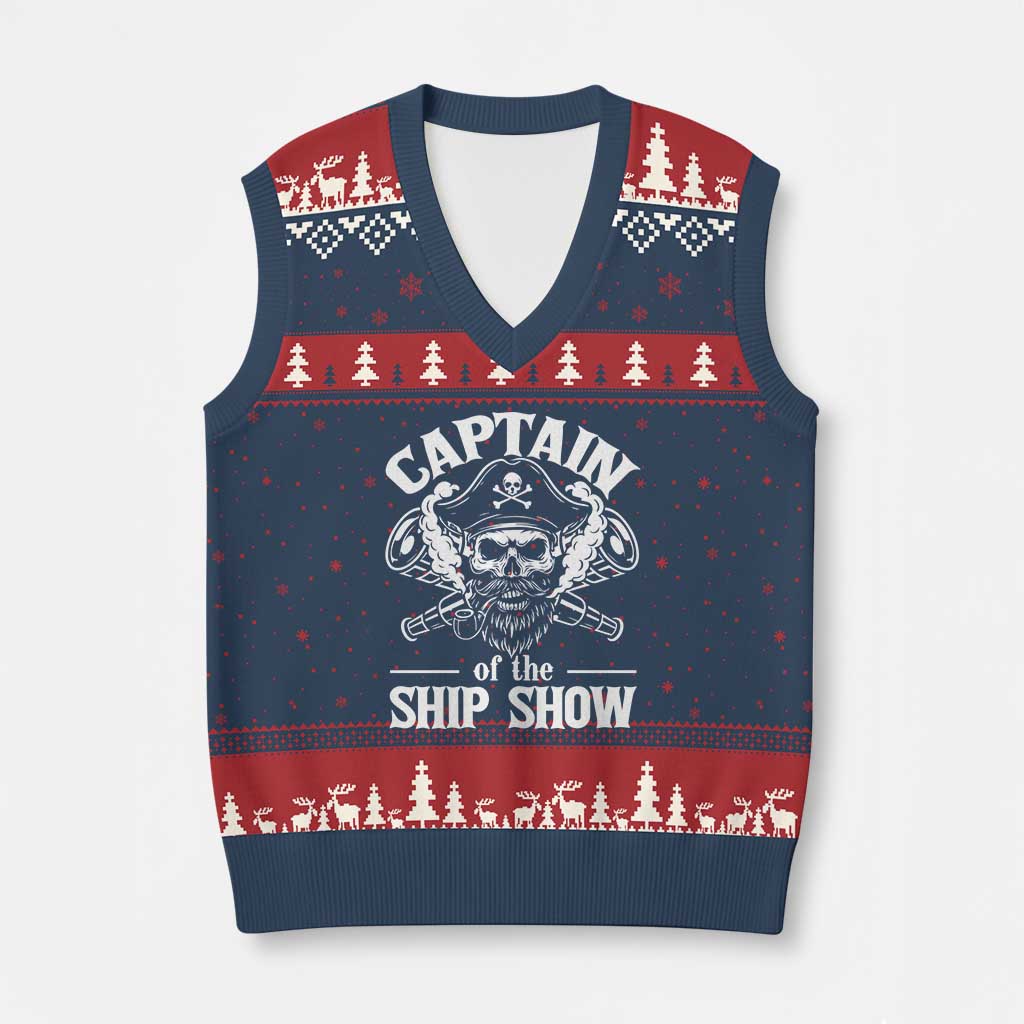 Funny Boat Captain Pun V-Neck Knit Sweater Vest Captain Of The Ship Show TS14 Navy Red Print Your Wear