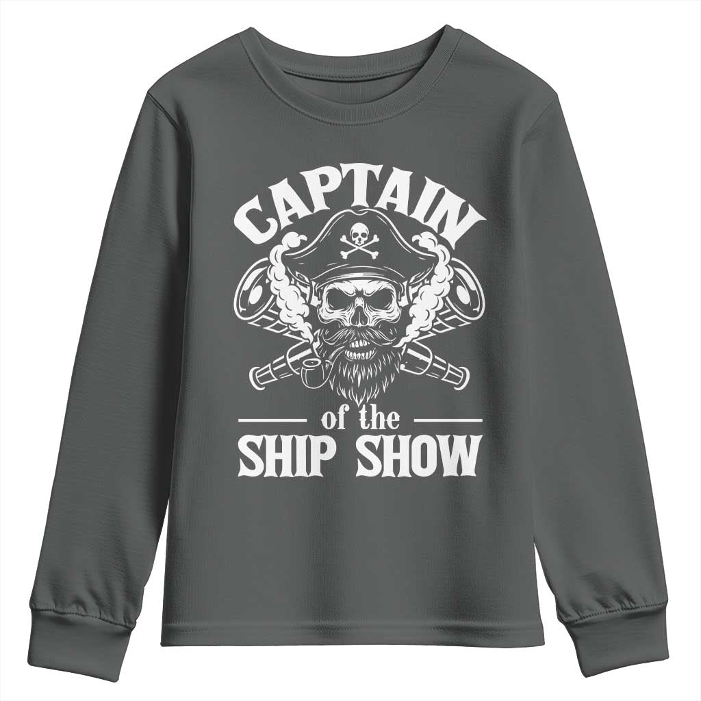 Funny Boat Captain Pun Youth Sweatshirt Captain Of The Ship Show TS14 Dark Heather Print Your Wear