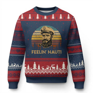 Funny Sailing Boating Ugly Christmas Sweater Feelin Nauti TS14 Navy Red Print Your Wear