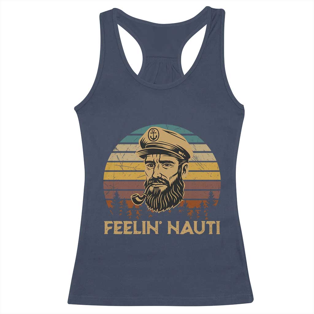 Funny Sailing Boating Racerback Tank Top Feelin Nauti TS14 Navy Print Your Wear