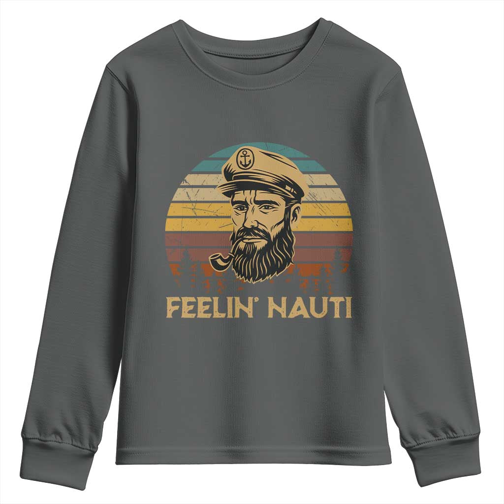Funny Sailing Boating Youth Sweatshirt Feelin Nauti TS14 Dark Heather Print Your Wear