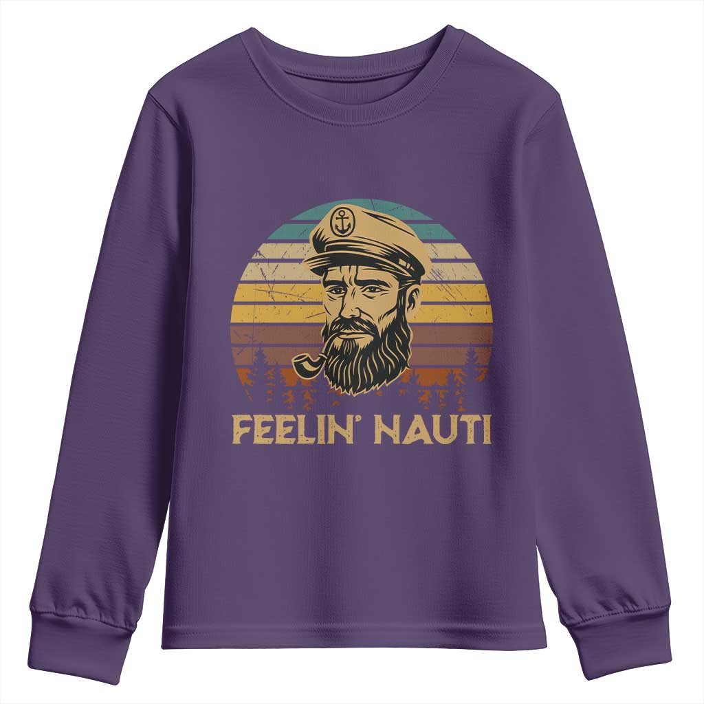 Funny Sailing Boating Youth Sweatshirt Feelin Nauti TS14 Purple Print Your Wear