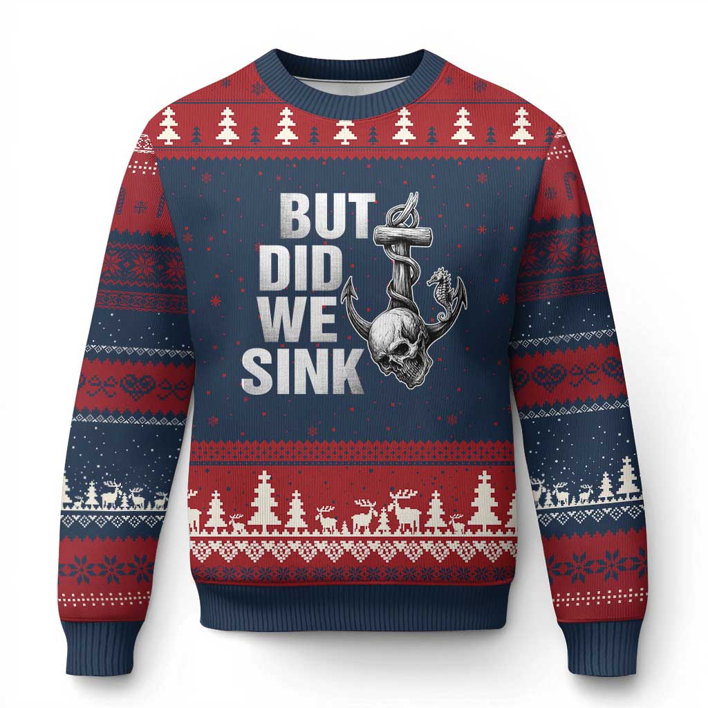 Funny Boating Ugly Christmas Sweater But Did We Sink TS14 Navy Red Print Your Wear