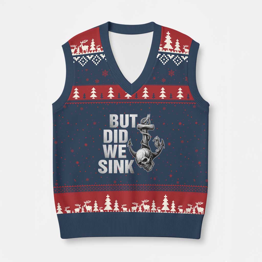 Funny Boating V-Neck Knit Sweater Vest But Did We Sink TS14 Navy Red Print Your Wear
