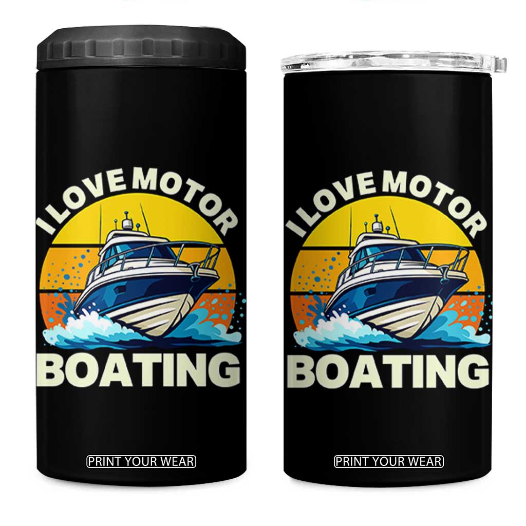 Funny Boater 4 in 1 Can Cooler Tumbler I Love Motorboating TS14 One Size: 16 oz Black Print Your Wear