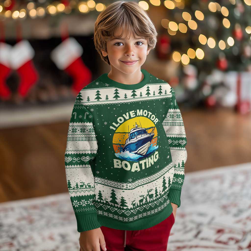 Funny Boater Ugly Christmas Sweater I Love Motorboating TS14 Forest Green Beige Print Your Wear
