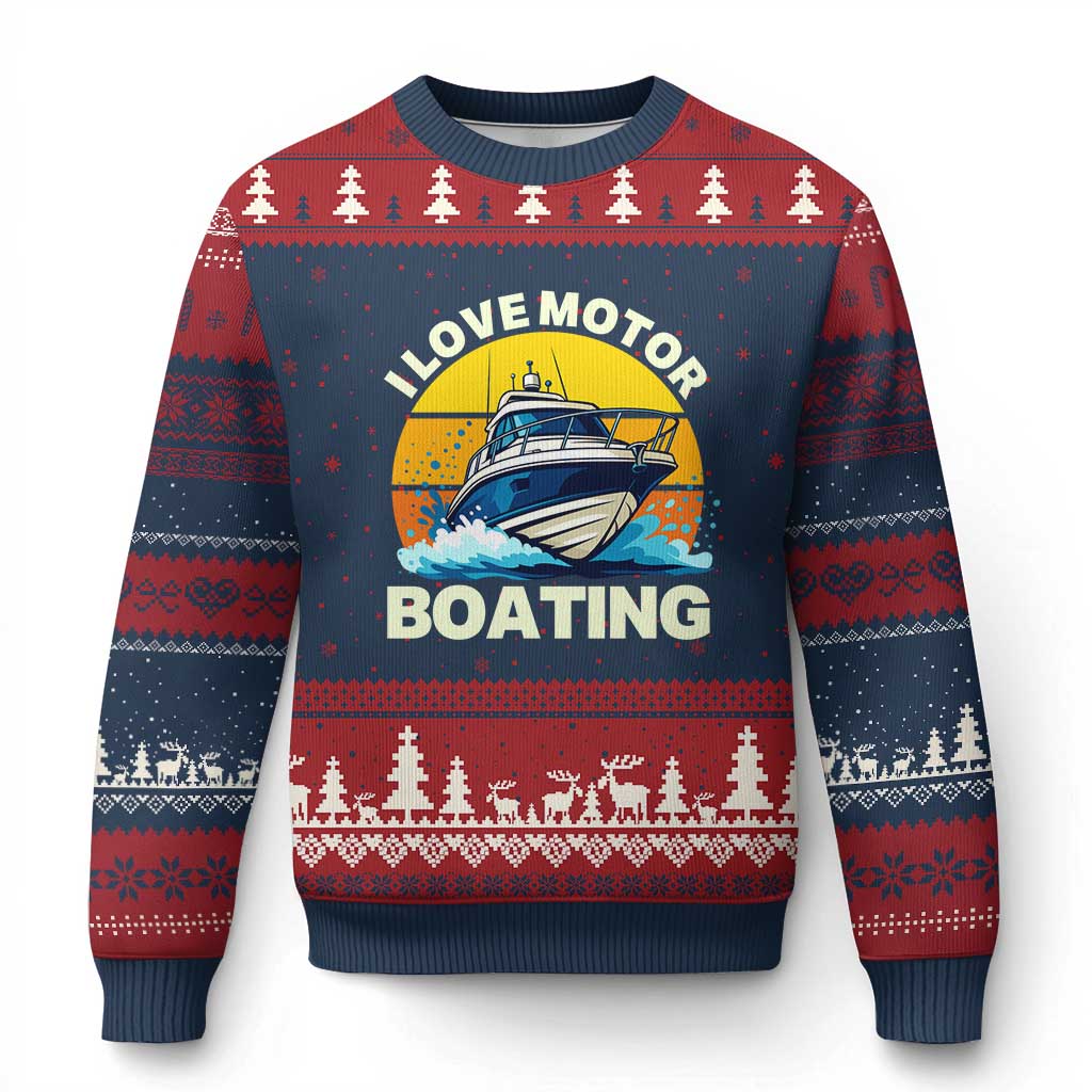Funny Boater Ugly Christmas Sweater I Love Motorboating TS14 Navy Red Print Your Wear