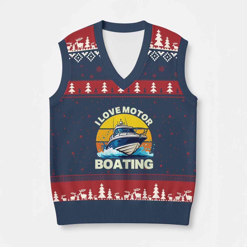 Funny Boater V-Neck Knit Sweater Vest I Love Motorboating TS14 Navy Red Print Your Wear