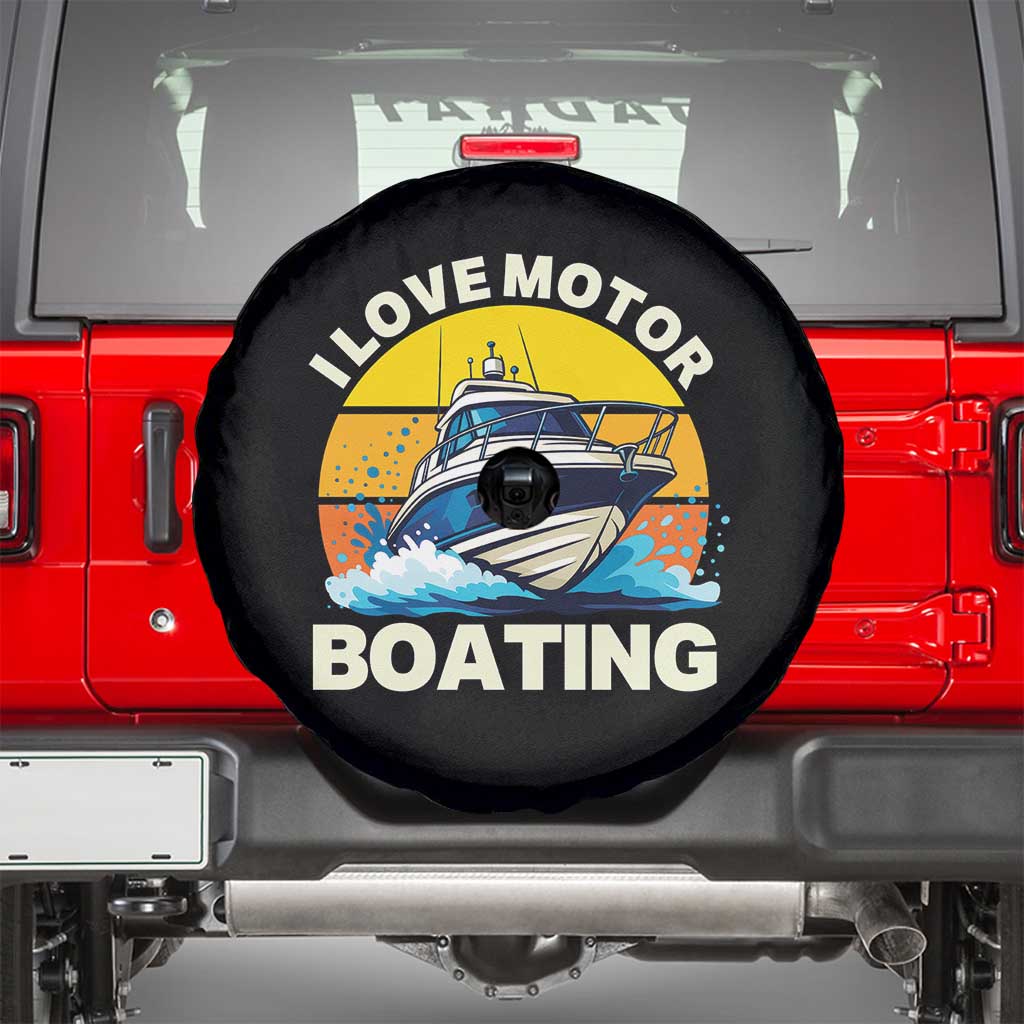 Funny Boater Spare Tire Cover I Love Motorboating TS14 Black Print Your Wear