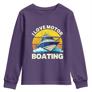 Funny Boater Youth Sweatshirt I Love Motorboating TS14 Purple Print Your Wear
