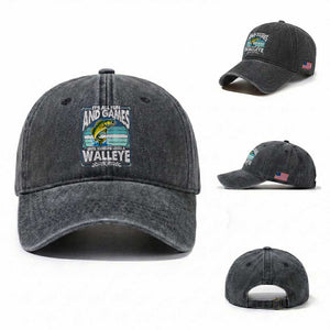 Funny Fishing Washed Cotton Baseball Cap It Is All Fun And Games Until Someone Loses A Walleye TS14 Washed Cap Universal Fit Dark Gray Print Your Wear