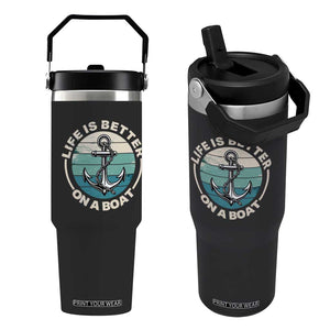 Funny Boating Flip Straw Tumbler Life Is Better On A Boat TS14 One Size: 30 oz Black Print Your Wear