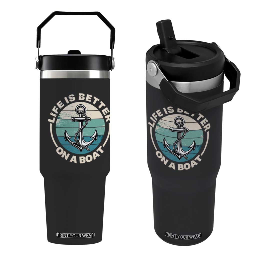 Funny Boating Flip Straw Tumbler Life Is Better On A Boat TS14 One Size: 30 oz Black Print Your Wear
