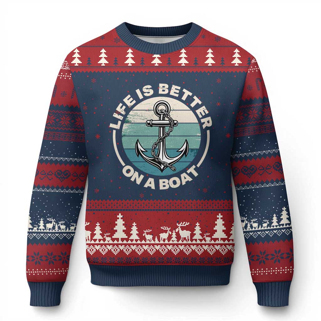 Funny Boating Ugly Christmas Sweater Life Is Better On A Boat TS14 Navy Red Print Your Wear