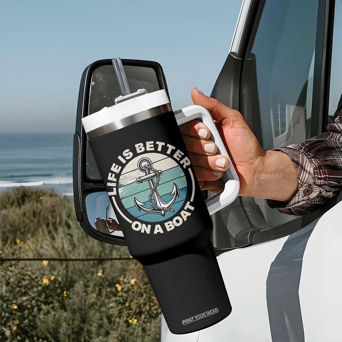 Funny Boating Tumbler With Handle Life Is Better On A Boat TS14 Print Your Wear
