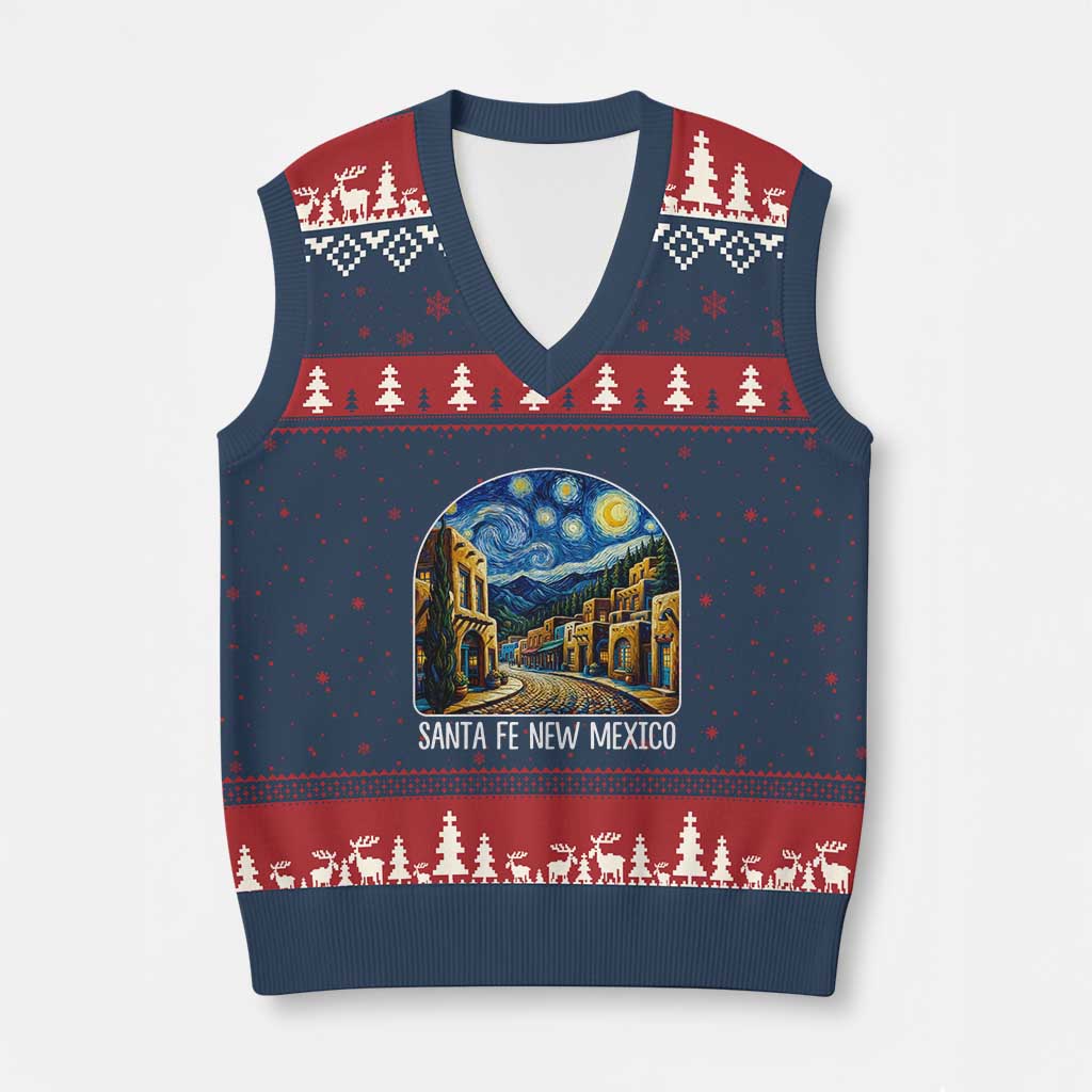 Santa Fe New Mexico Starry Night Style V-Neck Knit Sweater Vest TS14 Navy Red Print Your Wear