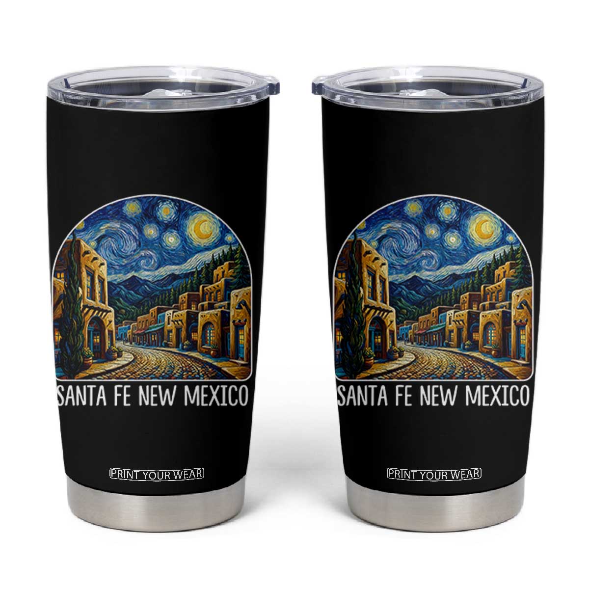 Santa Fe New Mexico Starry Night Style Tumbler Cup TS14 Black Print Your Wear