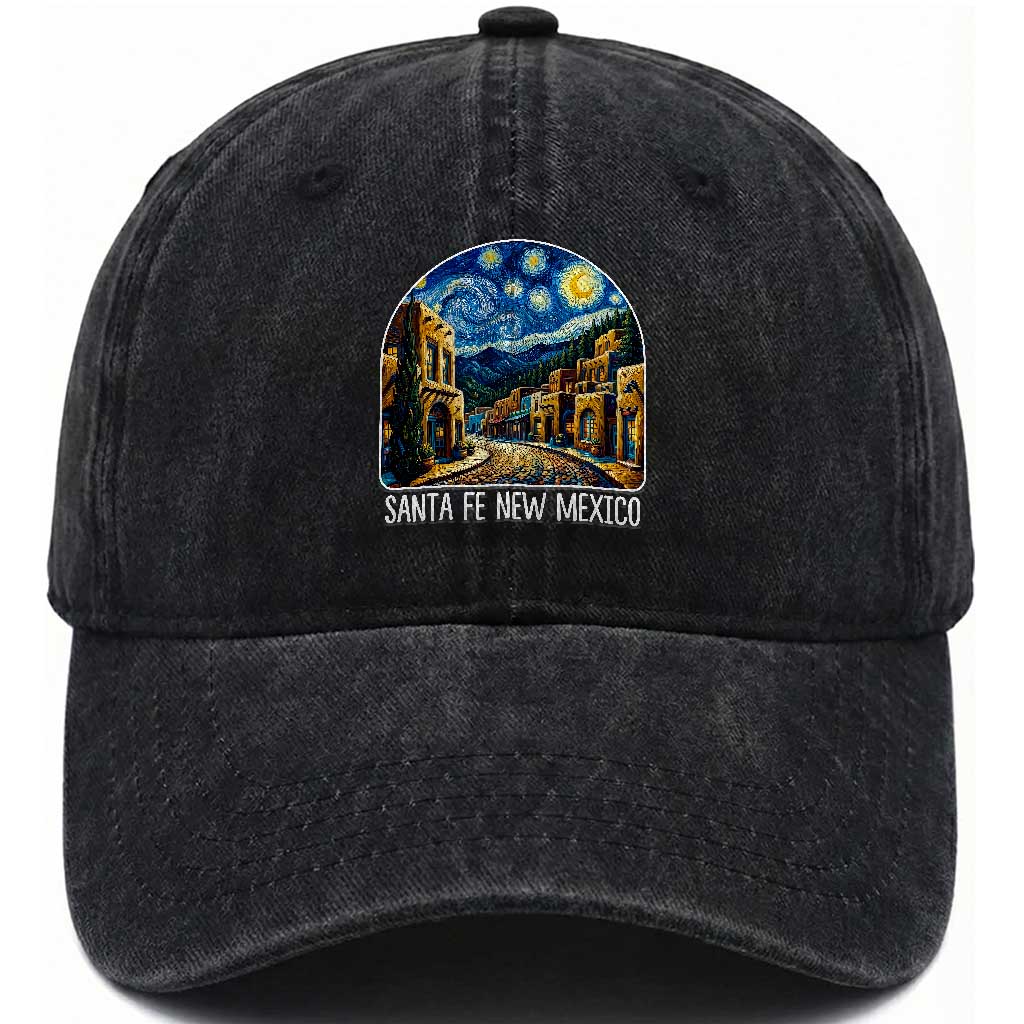 Santa Fe New Mexico Starry Night Style Washed Cotton Baseball Cap TS14 Print Your Wear