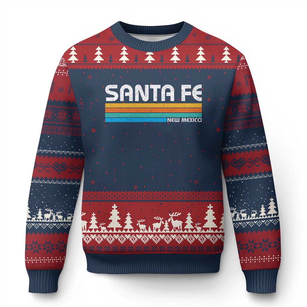 Retro Santa Fe New Mexico Distressed Souvenir Ugly Christmas Sweater TS14 Navy Red Print Your Wear
