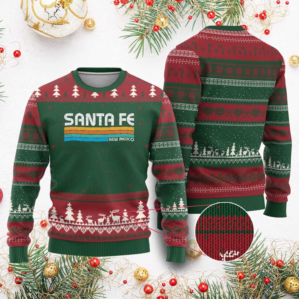 Retro Santa Fe New Mexico Distressed Souvenir Ugly Christmas Sweater