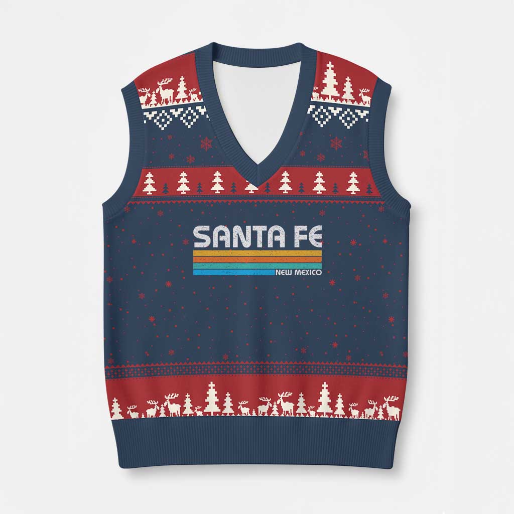 Retro Santa Fe New Mexico Distressed Souvenir V-Neck Knit Sweater Vest TS14 Navy Red Print Your Wear