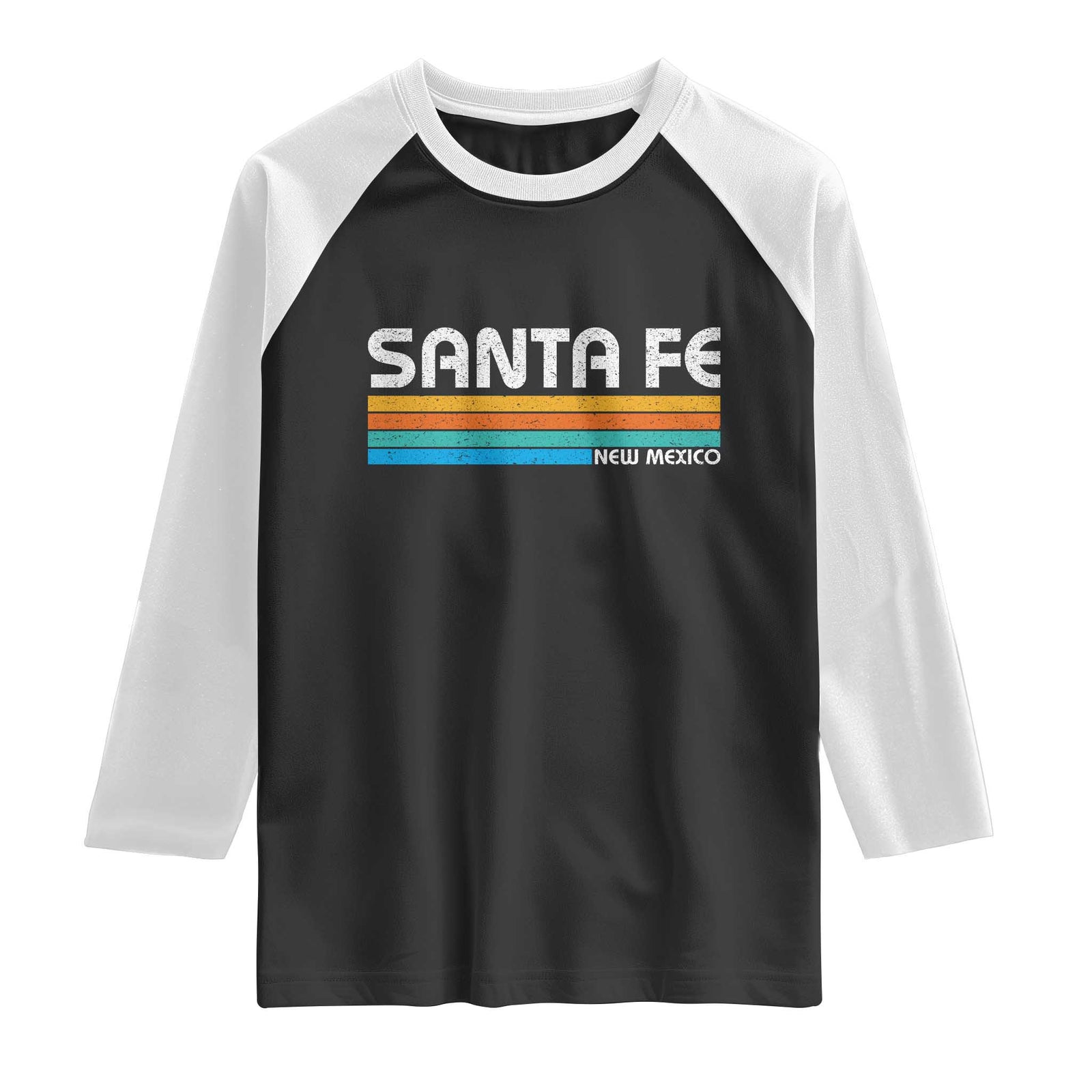 Retro Santa Fe New Mexico Distressed Souvenir Raglan Shirt TS14 Black White Print Your Wear