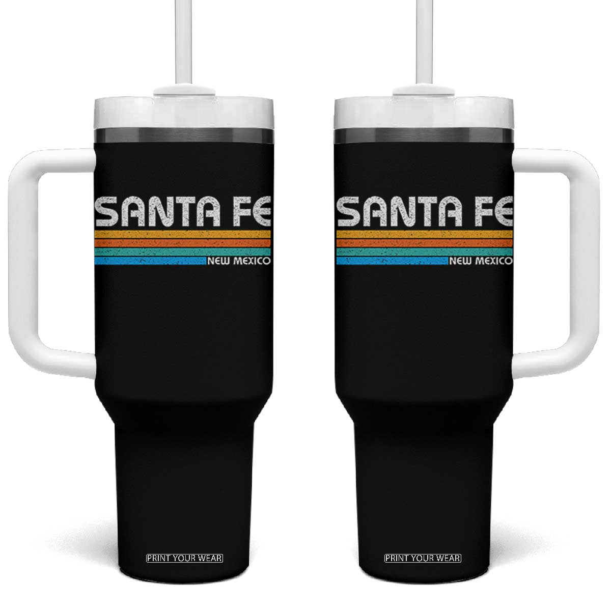 Retro Santa Fe New Mexico Distressed Souvenir Tumbler With Handle TS14 One Size: 40 oz Black Print Your Wear