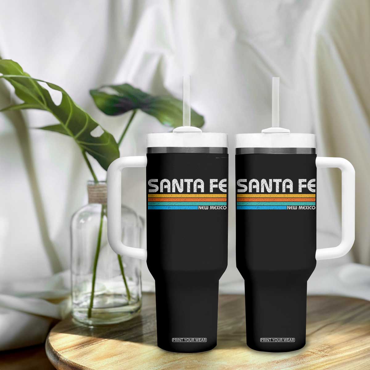 Retro Santa Fe New Mexico Distressed Souvenir Tumbler With Handle