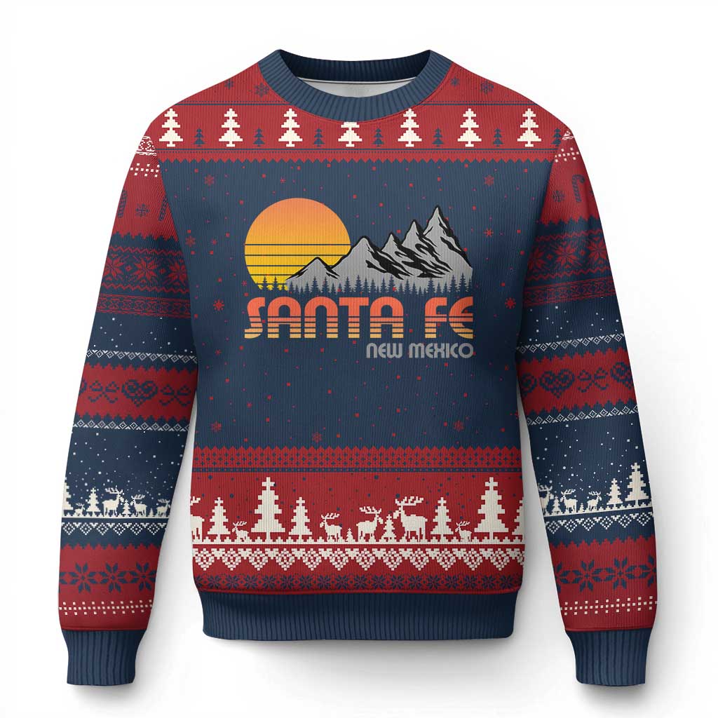Retro Santa Fe New Mexico Mountain Southwest Ugly Christmas Sweater TS14 Navy Red Print Your Wear