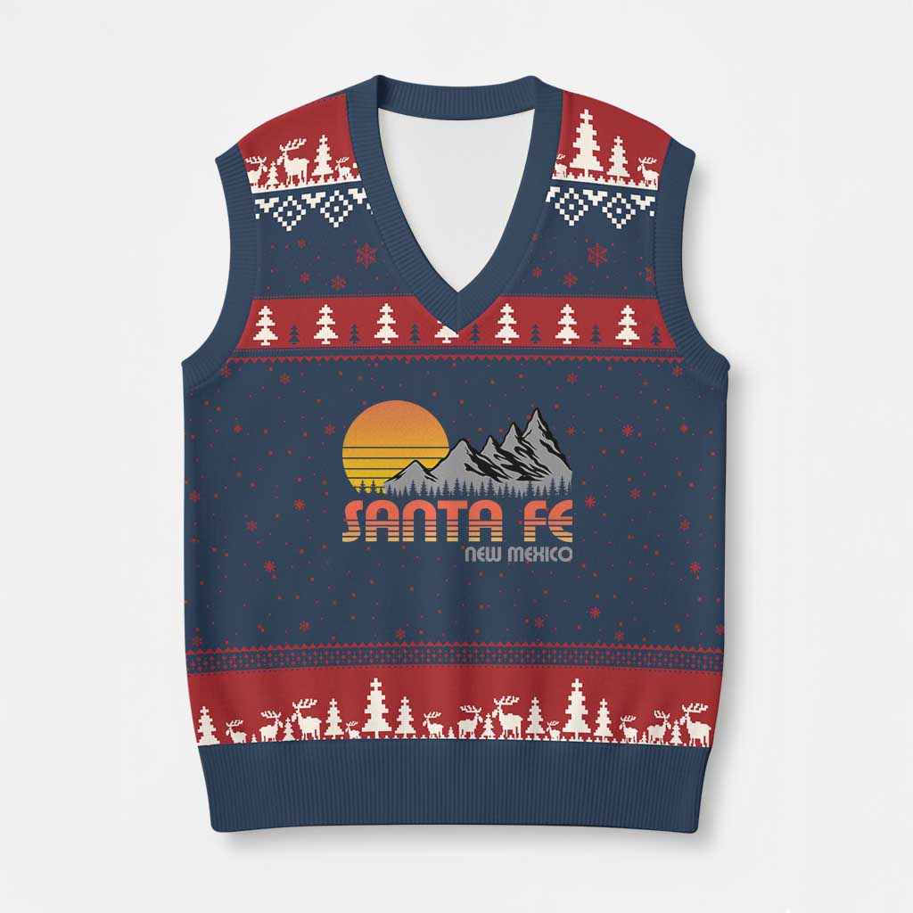 Retro Santa Fe New Mexico Mountain Southwest V-Neck Knit Sweater Vest TS14 Navy Red Print Your Wear