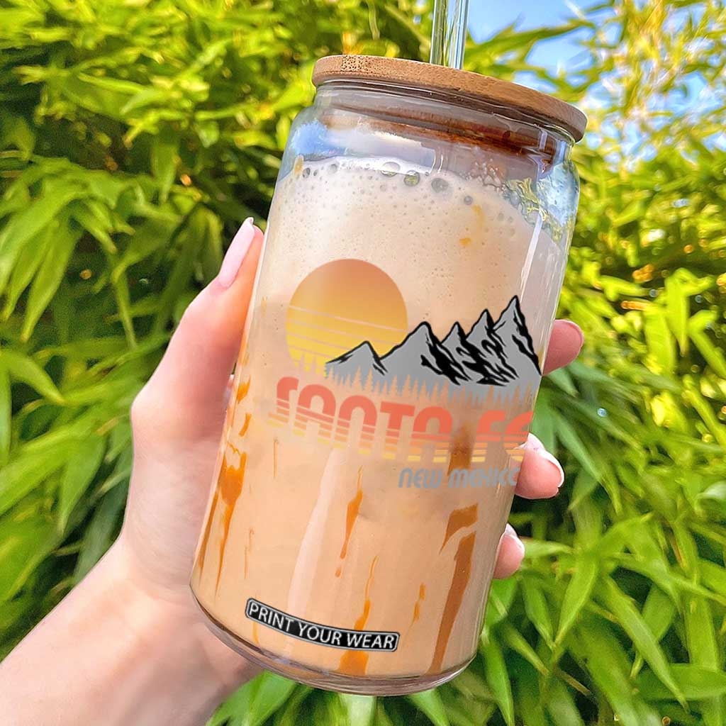 Retro Santa Fe New Mexico Mountain Southwest Glass Can TS14 Black Print Your Wear