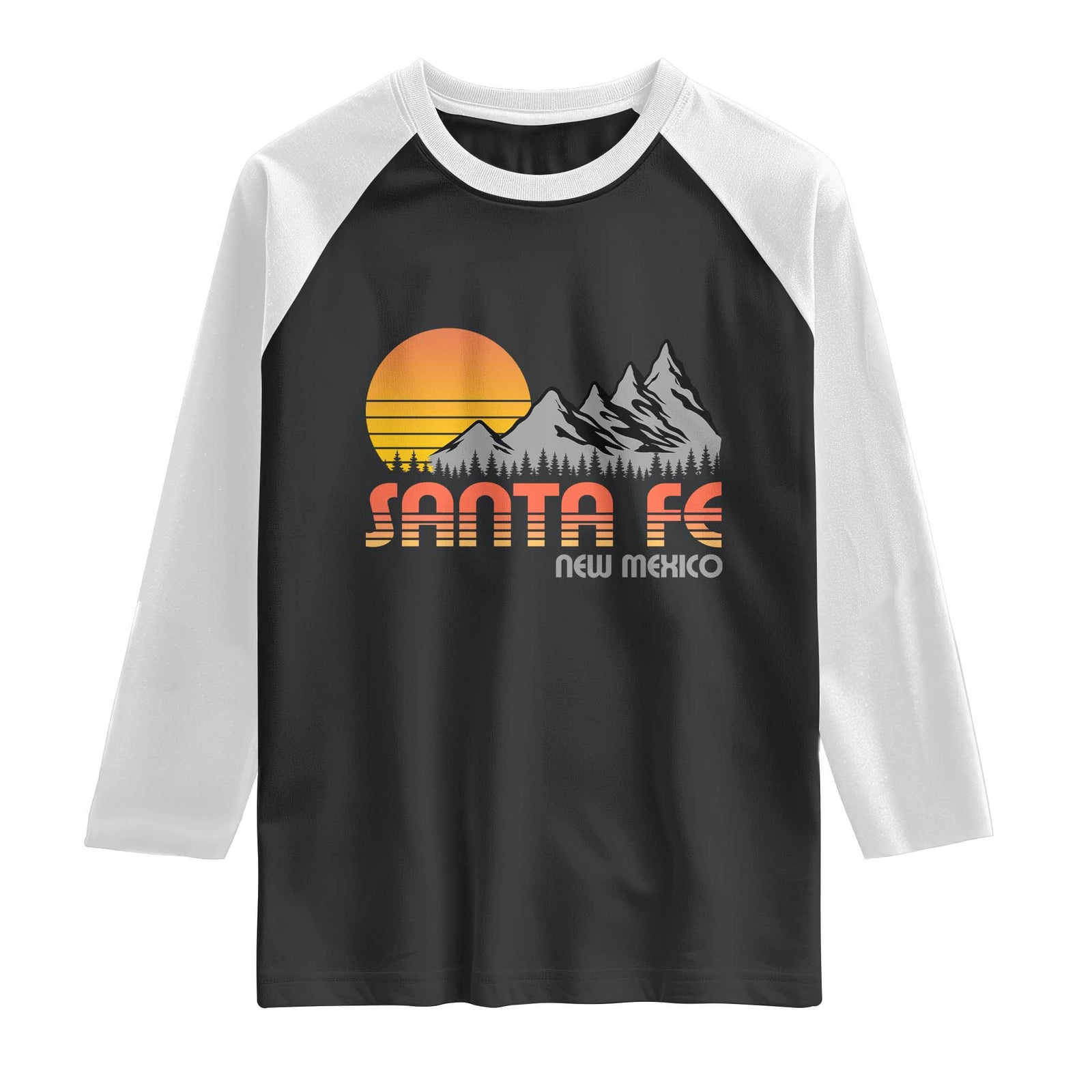 Retro Santa Fe New Mexico Mountain Southwest Raglan Shirt TS14 Black White Print Your Wear