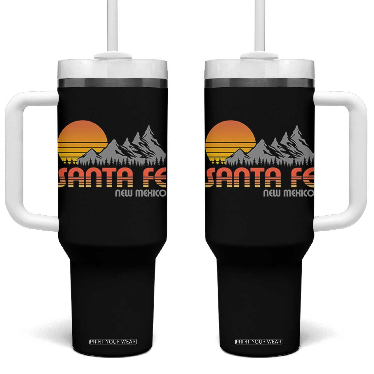 Retro Santa Fe New Mexico Mountain Southwest Tumbler With Handle TS14 One Size: 40 oz Black Print Your Wear