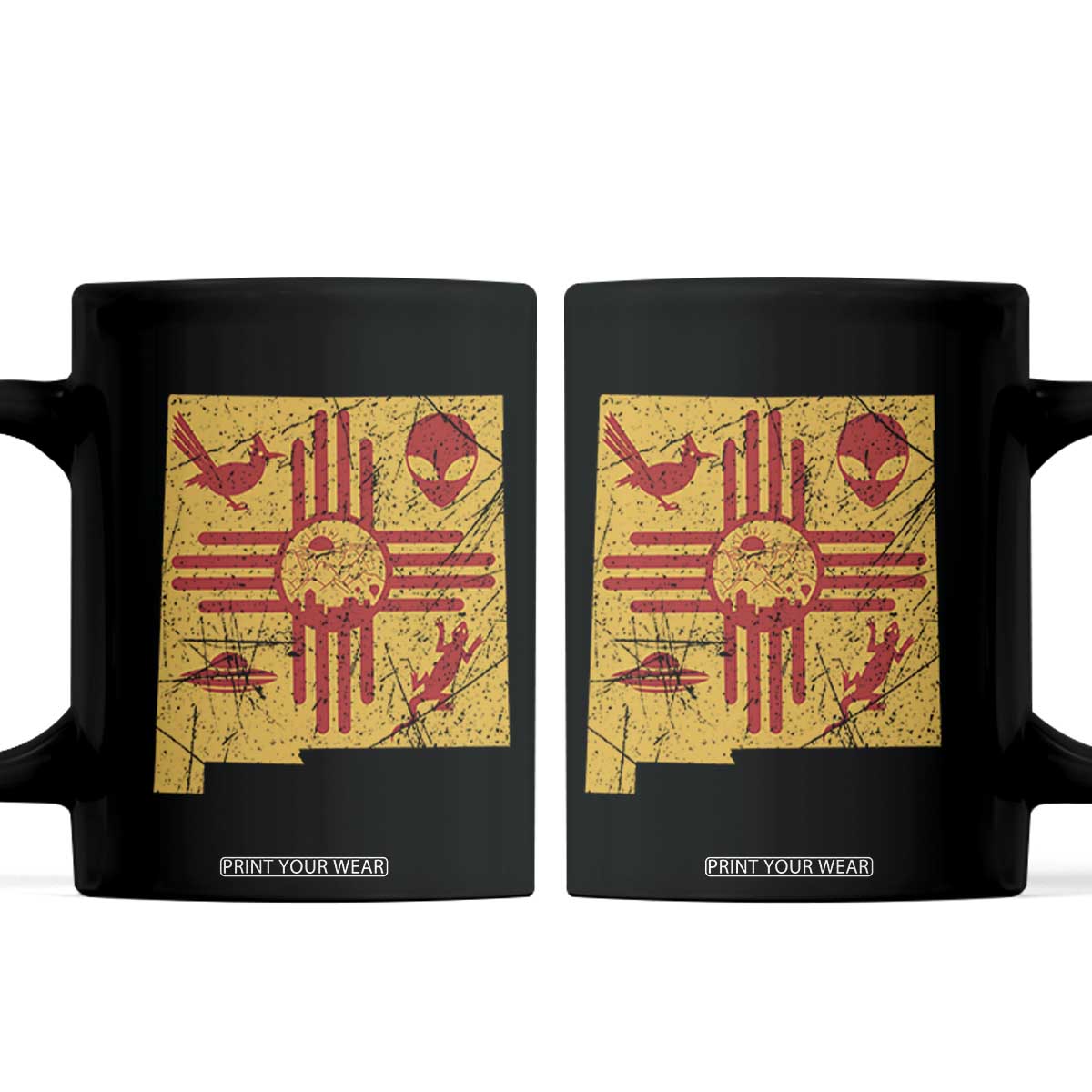 New Mexico State Map Zia Symbol Famous Icons Coffee Mug TS14 Black Print Your Wear