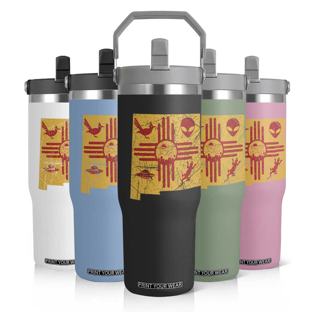 New Mexico State Map Zia Symbol Famous Icons Flip Straw Tumbler TS14 Print Your Wear