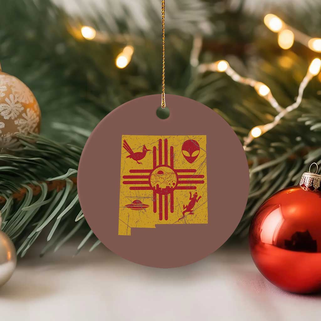 New Mexico State Map Zia Symbol Famous Icons Ceramic Ornament TS14 1pc Mocha Print Your Wear
