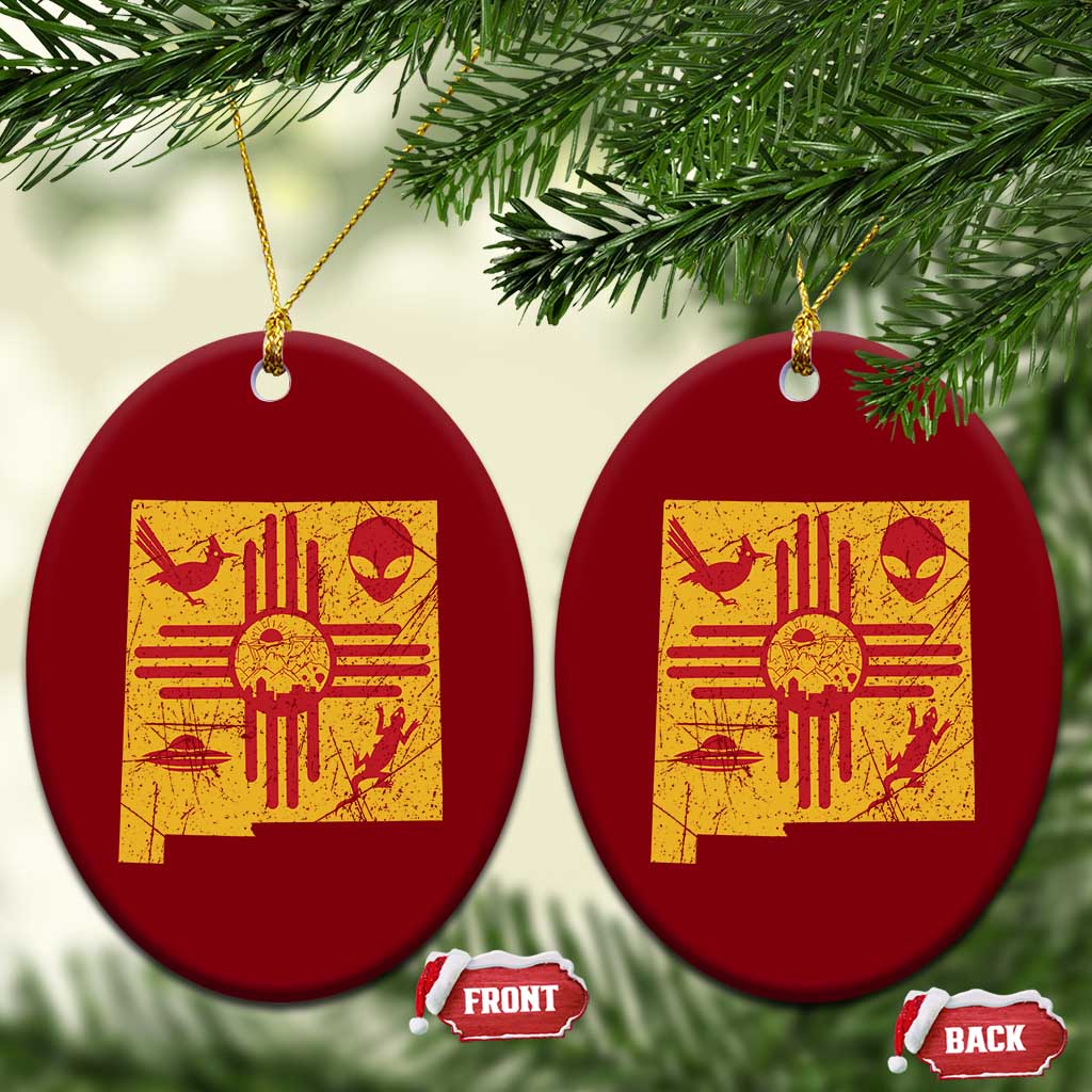 New Mexico State Map Zia Symbol Famous Icons Ceramic Ornament TS14 Print Your Wear