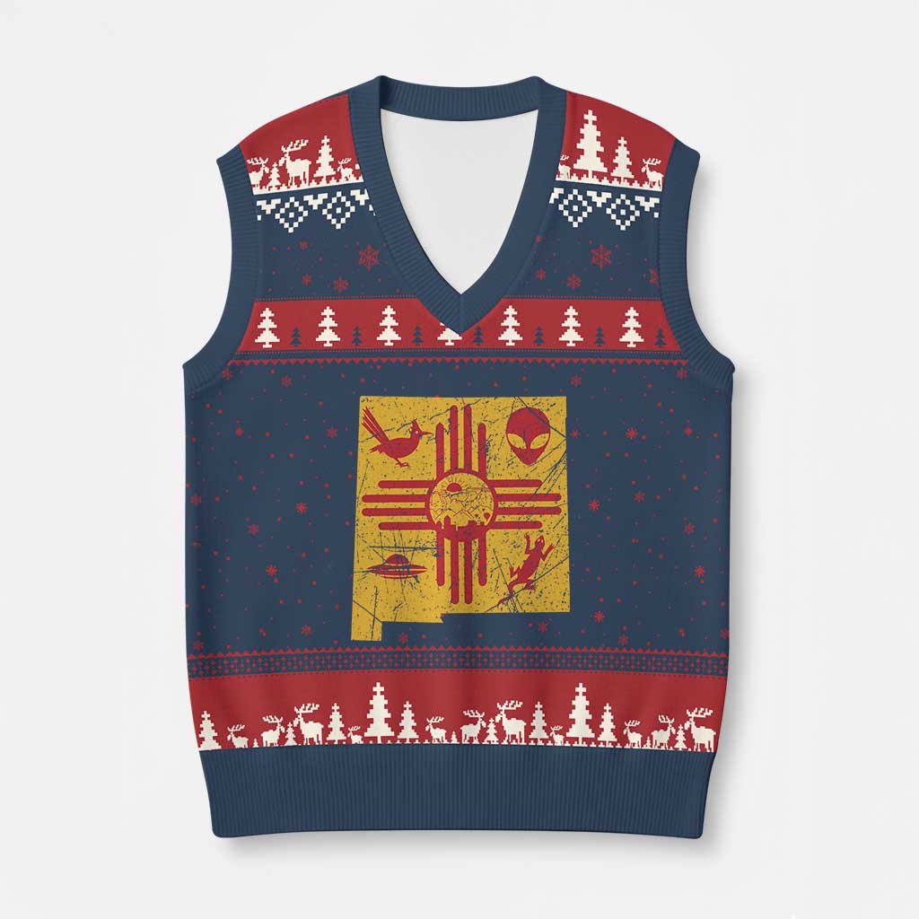 New Mexico State Map Zia Symbol Famous Icons V-Neck Knit Sweater Vest TS14 Navy Red Print Your Wear