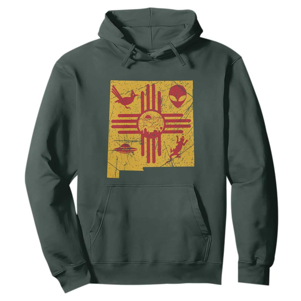 New Mexico State Map Zia Symbol Famous Icons Hoodie TS14 Dark Forest Green Print Your Wear