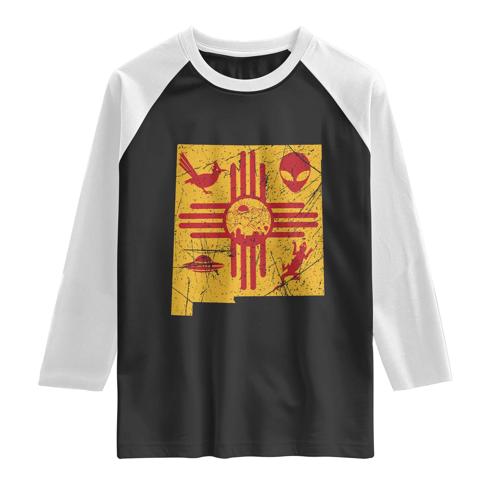 New Mexico State Map Zia Symbol Famous Icons Raglan Shirt TS14 Black White Print Your Wear