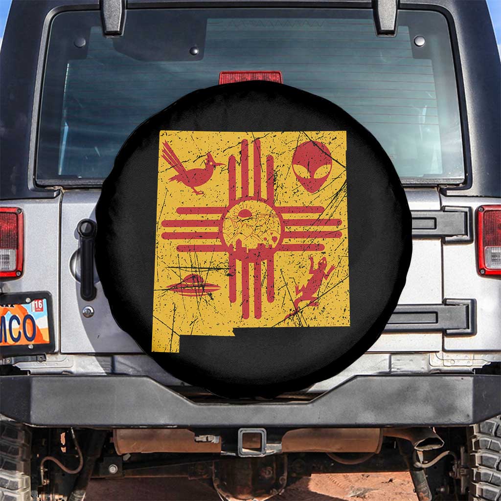 New Mexico State Map Zia Symbol Famous Icons Spare Tire Cover TS14 No hole Black Print Your Wear