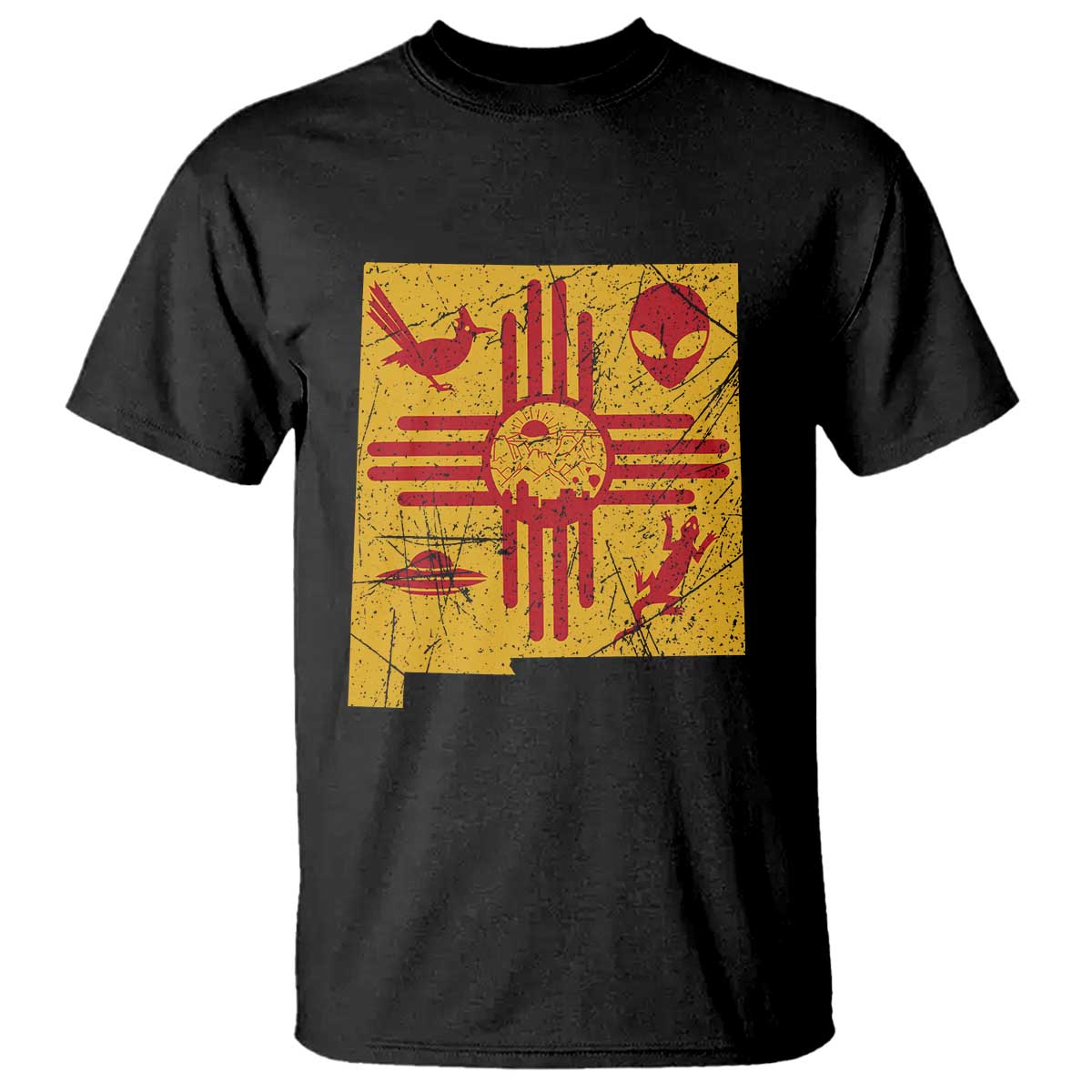 New Mexico State Map Zia Symbol Famous Icons T Shirt TS14 Black Print Your Wear