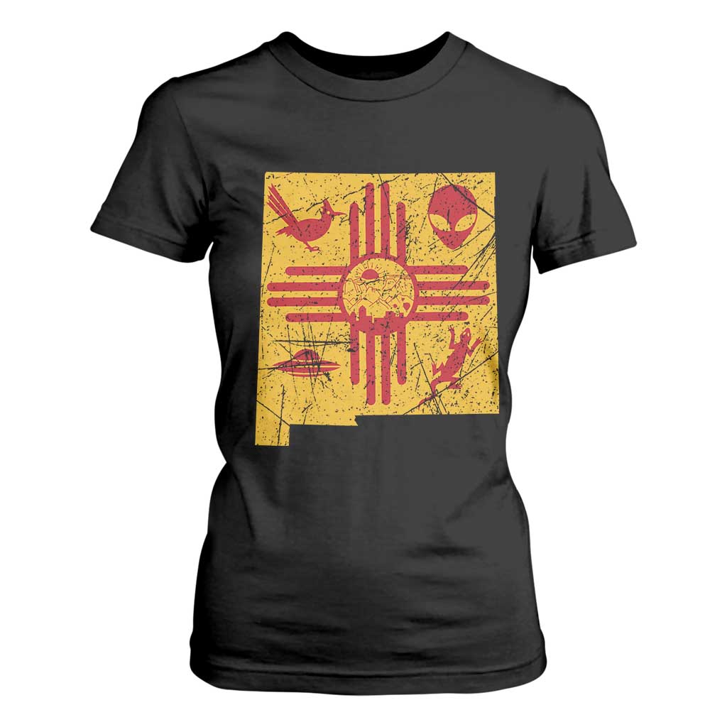 New Mexico State Map Zia Symbol Famous Icons T Shirt For Women TS14 Black Print Your Wear