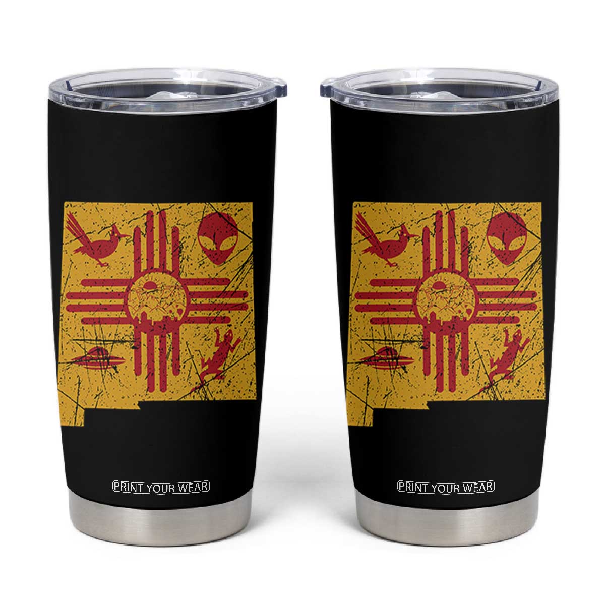 New Mexico State Map Zia Symbol Famous Icons Tumbler Cup TS14 Black Print Your Wear