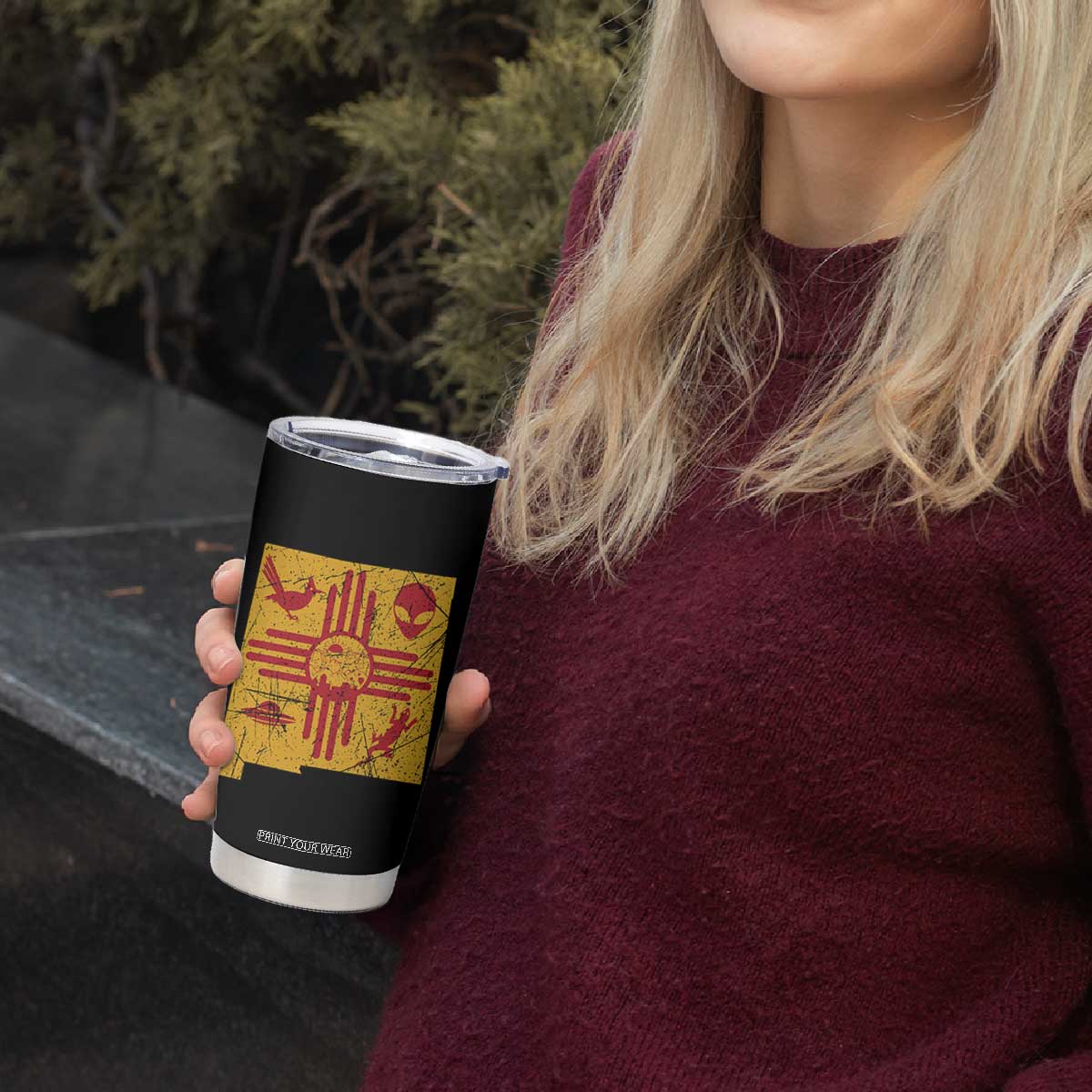 New Mexico State Map Zia Symbol Famous Icons Tumbler Cup TS14 Print Your Wear